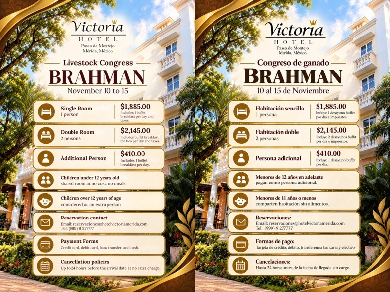 Hotel Victoria Merida - tarifas Congreso Brahman 2026 / rates (English - Espanol)